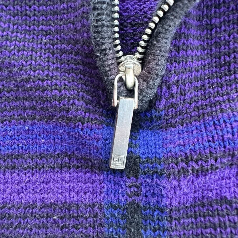 Lauren Ralph Lauren Sweater Womens Size Medium Purple Black Mock‎ Neck 1/4 Zip
